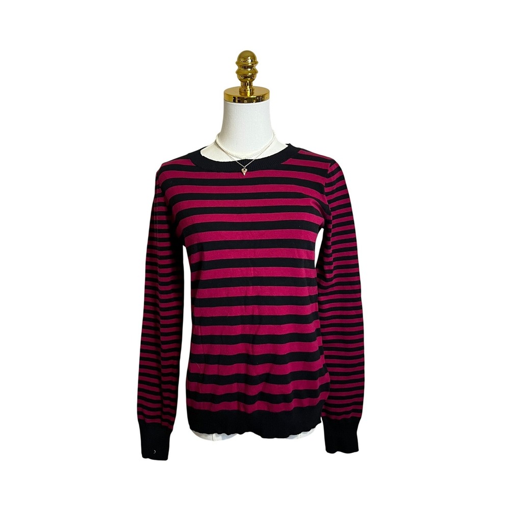 Express Womens‎ Pink Black Striped Crew Neck Long Sleeve Cotton Blend Sweater M